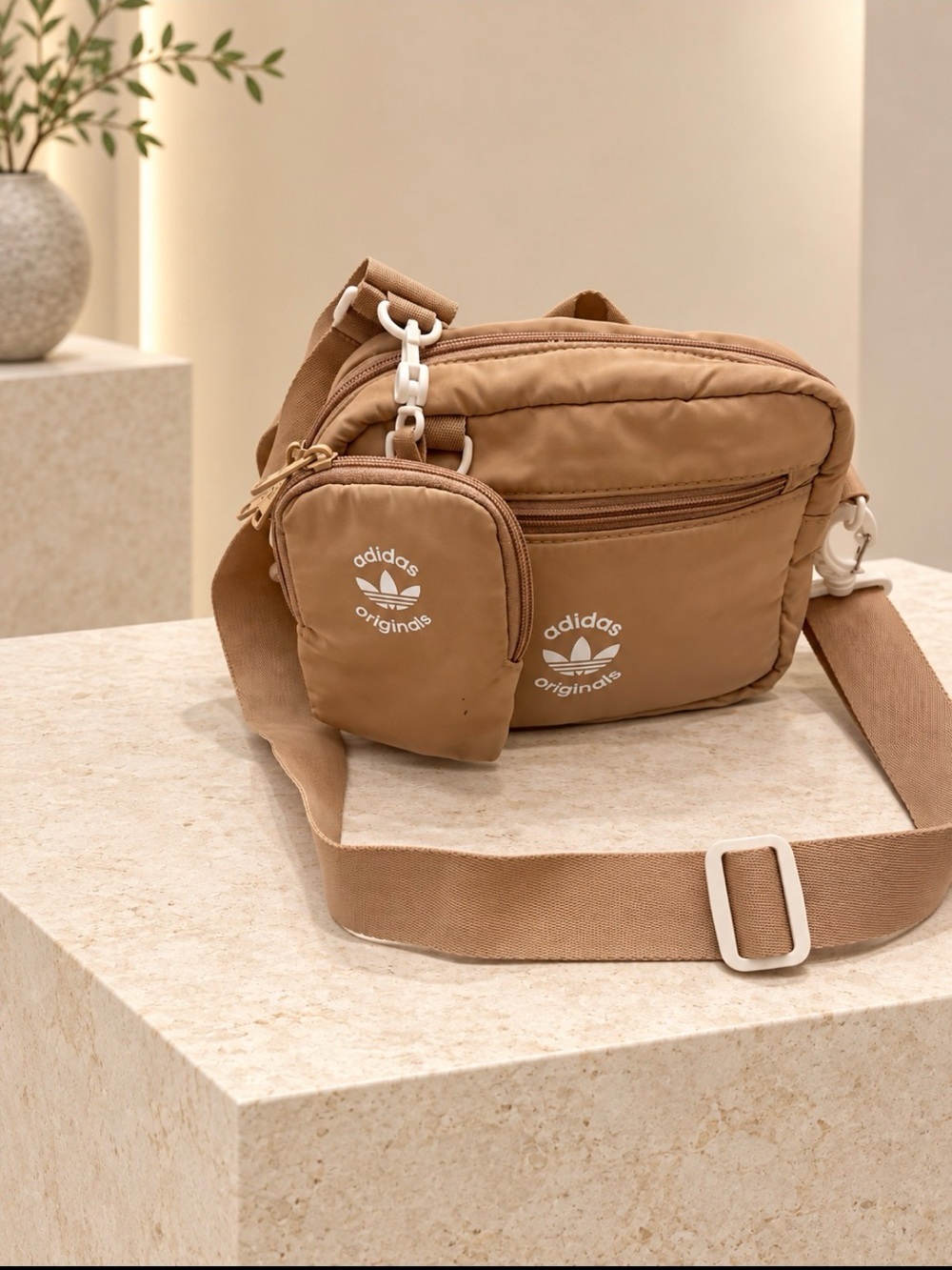 Adidas Originals Puffer & Pouch Crossbody Bag – Magic Beige